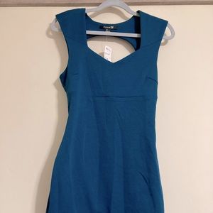 Large, key hole back blue mini dress